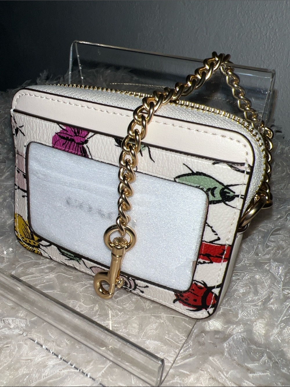 Coach Chalk Multi Bug Print Zip Card Case